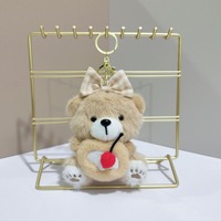 Porte-clés en peluche ours de 12 cm, mignon, style dessin animé, avec nœud, jouet animal en peluche, breloque pour sac et sac à dos, pendentif, porte-clés ours
