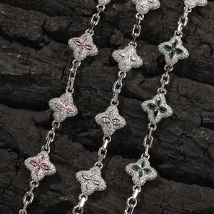 <span class=keywords><strong>Bracciale</strong></span> UWIN Piccolo con Zirconi Cubici <span class=keywords><strong>Rosa</strong></span> e Verdi, Catena a Maglie con Quadrifoglio in Zirconia Cubica 5A per Donne - Product Image 3