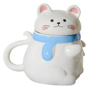 Ensemble de tasses en céramique sur le thème du chat, avec couvercle et poignée, design de dessin animé, tasse à café de style nordique pour usage domestique, ensemble de deux pièces - Product Image 4