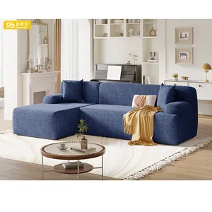 Grosir Set Sofa 3 dudukan biru tua Modern mebel lembut bagian Modular OEM kain Sofa ruang tamu untuk Sofa