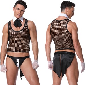 Ensemble de lingerie <span class=keywords><strong>sexy</strong></span> pour <span class=keywords><strong>homme</strong></span>, barman, danse sur barre, maille transparente avec bordure en dentelle, costume fin pour Halloween, jeu de rôle de serveur - Product Image 1