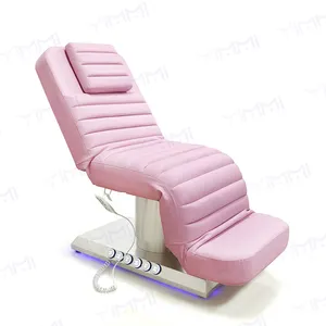 Tempat tidur Spa medis elektrik Modern 3 Motor, kursi perawatan Salon kecantikan, Meja pijat wajah bawaan merah muda