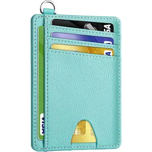 Тонкий минималистичный кошелек с передним карманом, RFID блокирующий держатель для кредитных карт, кошелек со съемной D-скобкой для мужчин и женщин