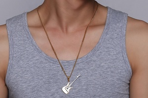 Kalung Liontin Gitar Berlapis Emas PVD Hitam dari Baja Anti Karat untuk Pria, Perhiasan Musik <span class=keywords><strong>Rock</strong></span> - Product Image 5