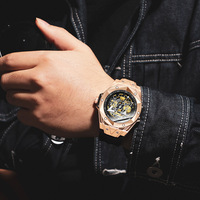 Reloj Mecánico Automático para Hombre, a la Moda, con Caja de Aleación, Esfera con Indicadores, Cierre Oculto, Correa de Silicona, Resistente al Agua 30M, Estilo Hip Hop