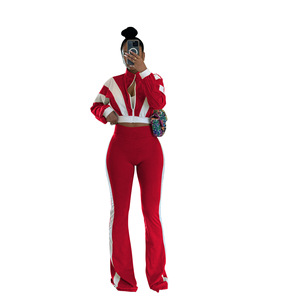 Conjunto de <span class=keywords><strong>Pantalones</strong></span> Acampanados de Corte Ajustado y Manga Larga para Mujer con Diseño de Bloques de Color y Cremallera, Logotipo Personalizado, Venta al por Mayor - Product Image 6
