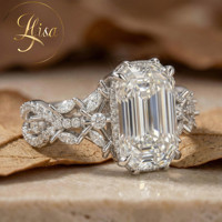 Bague de fiançailles en diamant cultivé en laboratoire certifié IGI VVS, plaqué or, argent 925, taille émeraude, pierres latérales classiques, bijoux