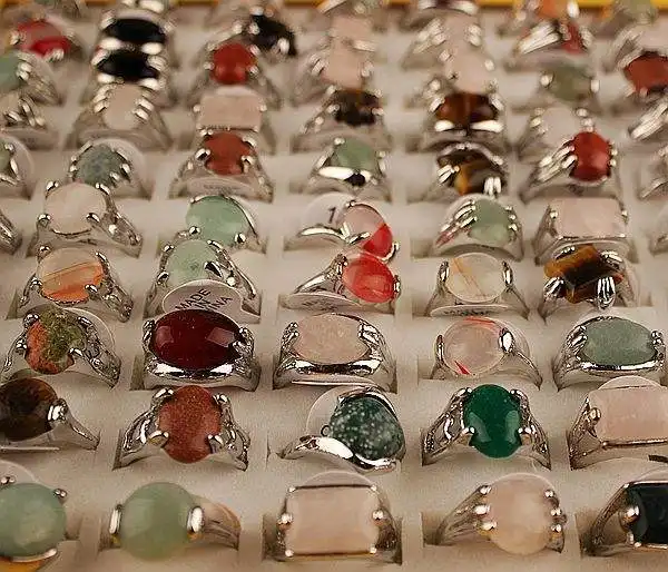 Grosir Wanita Pria Uniseks Batu Alam Antik Cincin Perak Mode Batu Permata Alami Cincin Jari Perhiasan Penjualan Massal
