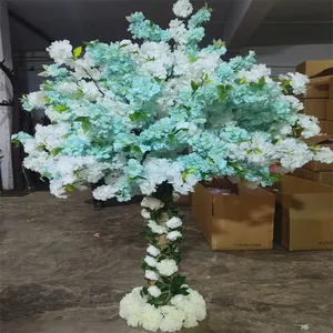 Árvore de cerejeira artificial pequena com flor falsa, árvore de cerejeira branca para decoração de casamento