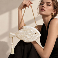 Pochette de soirée en acrylique marbré en forme de poisson, sac à main de luxe pour femme, sac à bandoulière de créateur, sac de banquet