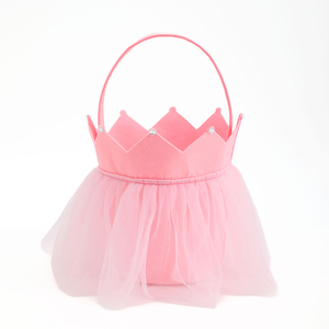 Cesta de tul personalizada con diseño de corona para Pascua, al por mayor, duradera, para caza de huevos y dulces, con asa - Product Image 6