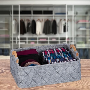 8 Pack Recycled Felt <strong>Basket</strong> Wardrobe Drawer Organiser Woven Storage <strong>Basket</strong> with Wood Handles for <strong>Laundry</strong> Clothes <strong>Children</strong> Toys - Product Image 5