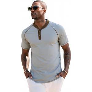 Chemise Henley à manches courtes pour homme, 100% coton, respirante, décontractée, haut d'été, manches raglan, boutons sur le devant - Product Image 5