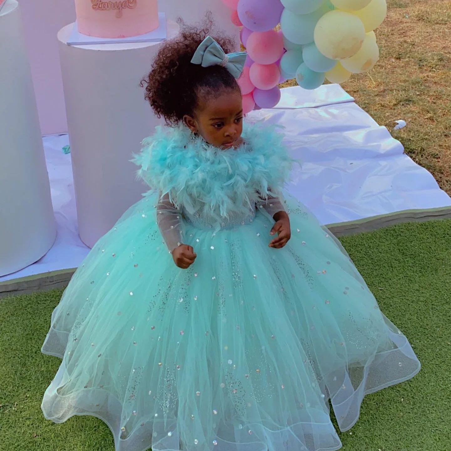 green bean & pomegranate chopped salad with feta dressing Flower Girl Dress Children Communion Light Green Sequined Puff Sleeves –  marryshe main image 1