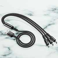 Cable de Carga Rápida USB 3 en 1 con Trenzado de Nailon, Precio de Fábrica, Duradero, para iPhone/Tipo-C/Android, Puerto de Carga para iPhone Lightning