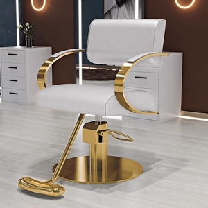 Chaise de barbier hydraulique noire, chaise de coiffure de salon, base ronde en acier inoxydable, siège de coiffure avec repose-pieds - Product Image 2