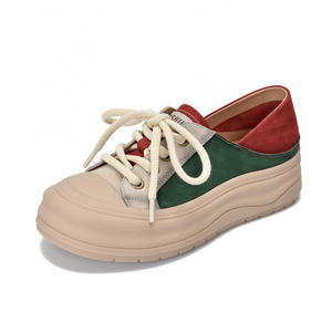 Chaussures basses tendance printemps 2025 pour femme, style rétro décontracté, à semelle épaisse/souple, en cuir de vachette colorblock, plateforme vert/kaki, talon moyen - Product Image 6