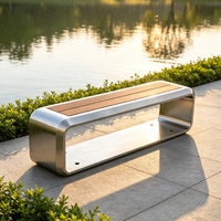 Banc de parc robuste en acier inoxydable de qualité 304 avec assise en lattes de bois durables pour les places publiques et l'art public