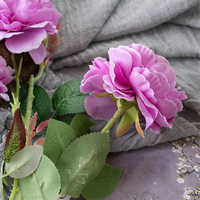 Rose à 3 têtes, pivoine occidentale, fleur artificielle, décoration de mariage, style INS, mur végétal, fleur murale, bouquet de fleurs artificielles