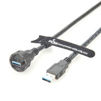 Kabel Panel Mount USB 3.0 Tipe-A Male ke Male Tahan Air IP67, Pengunci Ulir M20, 5Gbps, Dilindungi EMI untuk Enclosure Industri