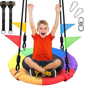 Balançoire pour enfants en acier de 24 pouces pour utilisation intérieure/extérieure, jardin et maison, avec cordes de suspension réglables et détachables - Product Image 1