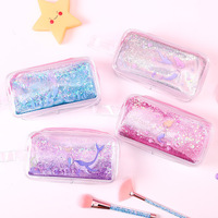 Mignon transparent pvc sequin quicksand liquide sirène paillettes étui à crayons grand