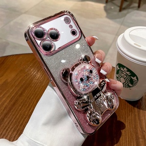 เคสโทรศัพท์เคลือบกลิตเตอร์ลายหมีน่ารัก สำหรับ iPhone 17 16 15 14 13 12 11 Pro Max พร้อมขาตั้ง - Product Image 1