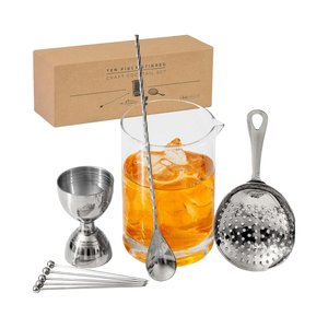 Juego de vidrio para mezclar cócteles de metal de 10 piezas Premium, Kit de barra portátil para el hogar para Martinis Manhattans y cócteles clásicos - Product Image 1