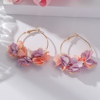 Elegantes pendientes de aro chapados en oro para mujer círculo grande con tela flor boda encantos joyería decoración señoras regalo (ES057)