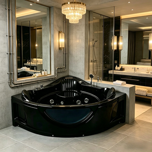 Baignoire de massage en acrylique noire pour 2 à 3 personnes, baignoire de luxe pour hôtel, baignoire autoportante avec hydromassage pour hôtel - Product Image 1