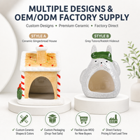 Maison en céramique pour hamster, peinte à la main, cabane de Noël enneigée, abri en porcelaine blanche pour petits animaux, décoration de cage pour animaux de compagnie