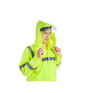 Thickness 0.40mm Oil Chemical Resistant Knitted Mining PVC Waterproof Coating Reflective Safety Reflective Duty Traffic Raincoat