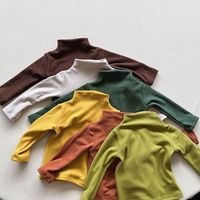Haut à manches longues uni pour tout-petits, pull à col montant pour enfants, vêtements de mode pour filles