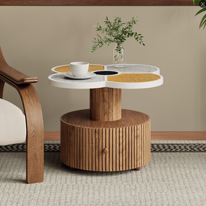 Unique Four-Leaf Clover Side <b>Table</b>-Modern Design Solid Wood Base <b>Adjustable</b> Height Storage for Living Room Bedroom Small Spaces - Product Image 2