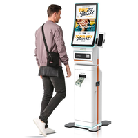Kiosque de commande automatique sur pied avec écran tactile incurvé de 23,6 pouces, paiement en espèces, vente directe d'usine, utilisation en intérieur, shopping