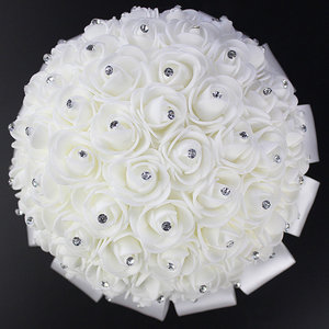 Venta al por mayor de ramos de novia, ramos de rosas blancas artificiales de espuma - Product Image 3