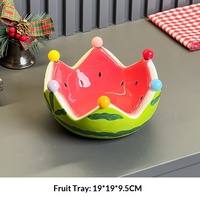 Ensemble de bols de rangement en céramique et acier inoxydable, design fourchette à fruits pastèque, frais et mignon, pour salon et table basse