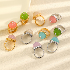 Anillo <span class=keywords><strong>de</strong></span> Resina con Flores, Baño <span class=keywords><strong>de</strong></span> Oro <span class=keywords><strong>de</strong></span> 18K, Acero Inoxidable, Banda Geométrica para Mujer, Fresco, Lindo, Moderno, Chic, Elegante - Product Image 2