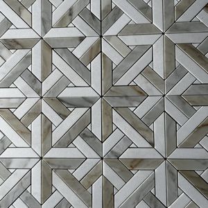 Mosaico de Mármol Carrara Blanco Verde Tia Pulido con Corte por Chorro de Agua, Diseño Moderno, Directo de Fábrica, para Pared Interior, Gráfico de Parqué - Product Image 1