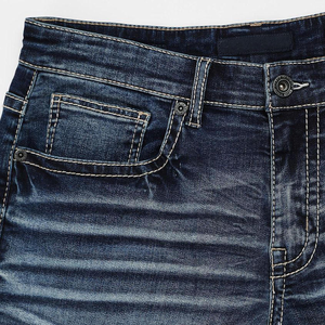 Jeans pour hommes tricotés à taille moyenne pour l'hiver vintage personnalisés Jeans pour hommes délavés en bleu stretch droit brodé poches <span class=keywords><strong>arrière</strong></span> en vrac - Product Image 5