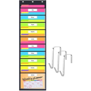 Organizador de pared con 10 bolsillos transparentes y etiquetas para nombres, organizador colgante para aula u oficina, multicolor, 33x15x85cm - Product Image 1