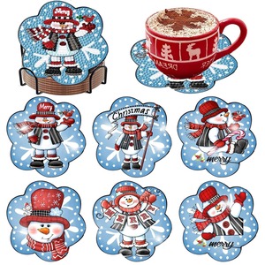6 PCS 5D handpainted kim cương nghệ thuật Coaster Bộ dụng cụ với chủ giáng sinh Snowman thiết kế cho người lớn và người mới bắt đầu - Product Image 4