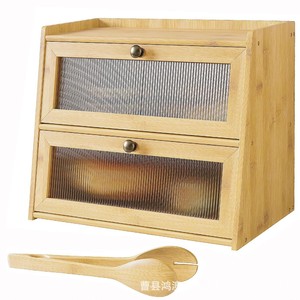 Boîte à pain en bambou, armoire de rangement de cuisine en bois avec porte transparente pour pâtisserie, anti-poussière, hermétique, organisateur de nourriture - Product Image 5