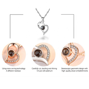 Memoria en forma de corazón Amor Señora Collar de clavícula 100 Idiomas 'I Love You' Confesión Día de la madre de San Valentín Cruz de oro plateado - Product Image 4