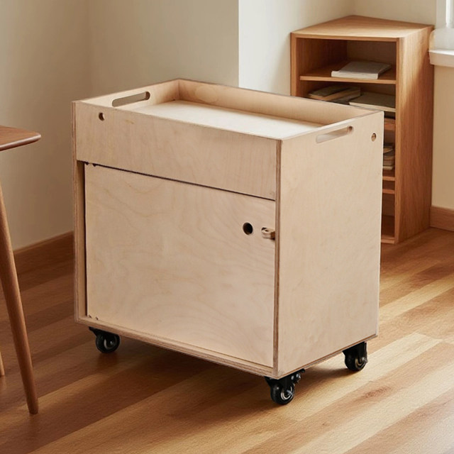 Living Room Mobile Side Table Ocean Board Trolley Vintage Coffee Shop Solid Wood Small Cabinet with Rollers