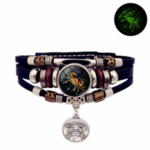 Signes du zodiaque Bracelet en cuir tressé multicouche fait à la main 12 horoscopes Bracelet lumineux lumineux pour couple Vente en gros - Product Image 2