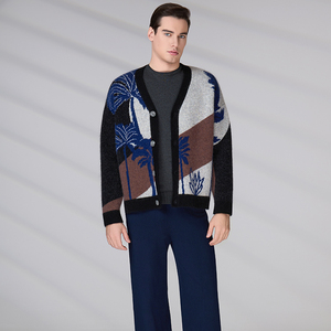 Suéter de Lana Personalizado con Logotipo, Chaqueta de Punto de Manga Larga para Invierno, Cárdigan de Jacquard con Peluche, Suéter de Mohair con Cuello en V para Hombre - Product Image 5