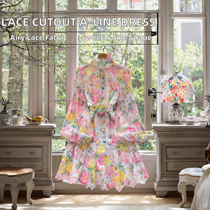 Vestido Midi de Encaje con Recortes, Estilo Casual y Dulce, de Alta Costura Francesa, para Primavera/Verano, con Mangas Farol y Volantes, Corte en A, Cintura Natural, para Mujer - Product Image 2