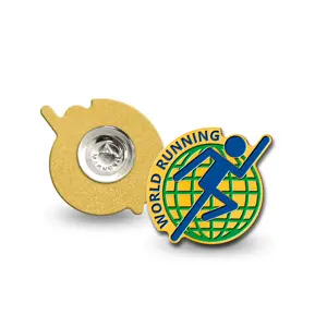 Sport Lapel Pin Manufacturer Earth World Running Soft Enamel Lapel Pin Badge For Marathon Competition