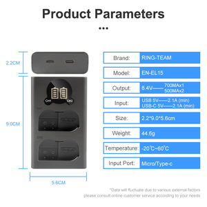 สมาร์ทแอลซีดีดิสเพลย์แบตเตอรี่ EN-EL15 <span class=keywords><strong>2</strong></span>ช่องชาร์จเร็วแบบคู่สำหรับ <span class=keywords><strong>Nikon</strong></span> Z5 <span class=keywords><strong>Z6</strong></span> <span class=keywords><strong>Z6</strong></span> Z7 Z7II D600 D610 D600E D800กล้อง D810 - Product Image 5